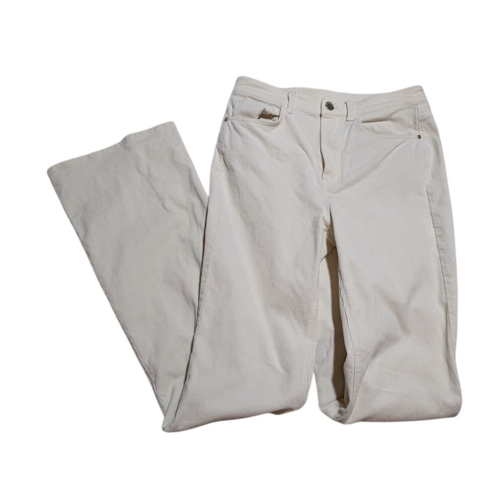 Massimo Dutti Corduroy Flare Pants Cream High Waist Casual Trousers Size 6